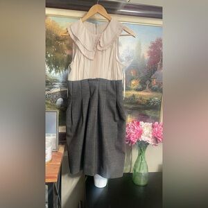 BCBGMaxAzria Cream and Brown A-Line Midi Dress